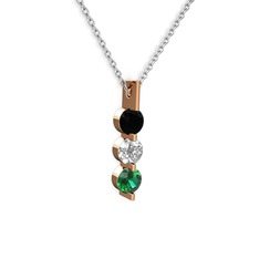 Siyah zirkon, swarovski ve yeşil kuvars 8 ayar rose altın kolye (40 cm beyaz altın rolo zincir)
