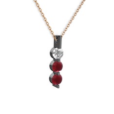Trinity Taşlı Kolye - Swarovski ve kök yakut 925 ayar siyah rodyum kaplama gümüş kolye (40 cm rose altın rolo zincir) #bo8pse