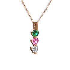 Trinity Taşlı Kolye - Yeşil kuvars, pembe kuvars ve swarovski 14 ayar rose altın kolye (40 cm gümüş rolo zincir) #bt1m0