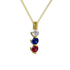 Trinity Taşlı Kolye - Swarovski, lab safir ve rodolit garnet 14 ayar altın kolye (40 cm altın rolo zincir) #bugzzq