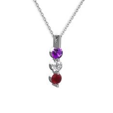 Trinity Taşlı Kolye - Ametist, swarovski ve kök yakut 925 ayar gümüş kolye (40 cm beyaz altın rolo zincir) #bujln6