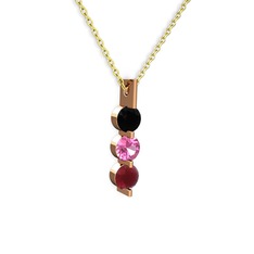 Trinity Taşlı Kolye - Siyah zirkon, pembe kuvars ve kök yakut 14 ayar rose altın kolye (40 cm altın rolo zincir) #bvwzc4