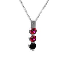 Rodolit garnet ve siyah zirkon 925 ayar gümüş kolye (40 cm gümüş rolo zincir)
