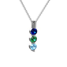 Trinity Taşlı Kolye - Lab safir, yeşil kuvars ve akuamarin 8 ayar beyaz altın kolye (40 cm beyaz altın rolo zincir) #c3muk4