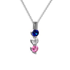 Lab safir, swarovski ve pembe kuvars 8 ayar beyaz altın kolye (40 cm beyaz altın rolo zincir)