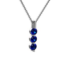 Trinity Taşlı Kolye - Lab safir 14 ayar beyaz altın kolye (40 cm gümüş rolo zincir) #c94rb8