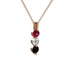 Rodolit garnet, swarovski ve siyah zirkon 925 ayar rose altın kaplama gümüş kolye (40 cm rose altın rolo zincir)