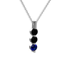 Trinity Taşlı Kolye - Siyah zirkon ve lab safir 925 ayar gümüş kolye (40 cm beyaz altın rolo zincir) #cae1e4
