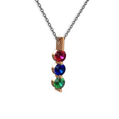 Rodolit garnet, lab safir ve yeşil kuvars 925 ayar rose altın kaplama gümüş kolye (40 cm gümüş rolo zincir)