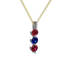 Kök yakut, lab safir ve rodolit garnet 925 ayar gümüş kolye (40 cm gümüş rolo zincir)