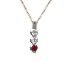 Swarovski ve kök yakut 8 ayar beyaz altın kolye (40 cm rose altın rolo zincir)