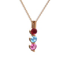 Trinity Taşlı Kolye - Kök yakut, akuamarin ve pembe kuvars 8 ayar rose altın kolye (40 cm gümüş rolo zincir) #csfl9e
