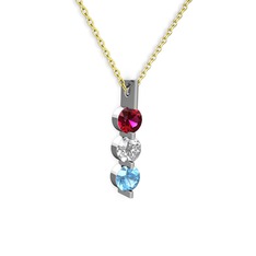 Trinity Taşlı Kolye - Rodolit garnet, swarovski ve akuamarin 925 ayar gümüş kolye (40 cm gümüş rolo zincir) #cux4i0