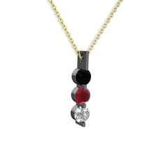 Trinity Taşlı Kolye - Siyah zirkon, kök yakut ve swarovski 925 ayar siyah rodyum kaplama gümüş kolye (40 cm gümüş rolo zincir) #cvh717