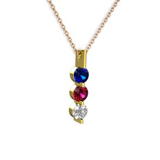 Lab safir, rodolit garnet ve swarovski 8 ayar altın kolye (40 cm gümüş rolo zincir)