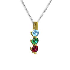 Akuamarin, yeşil kuvars ve rodolit garnet 14 ayar altın kolye (40 cm gümüş rolo zincir)