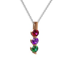Rodolit garnet, ametist ve yeşil kuvars 14 ayar rose altın kolye (40 cm beyaz altın rolo zincir)