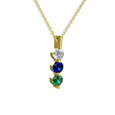 Trinity Taşlı Kolye - Swarovski, lab safir ve yeşil kuvars 14 ayar altın kolye (40 cm altın rolo zincir) #cytco5