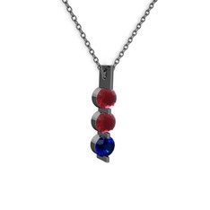 Trinity Taşlı Kolye - Kök yakut ve lab safir 925 ayar siyah rodyum kaplama gümüş kolye (40 cm gümüş rolo zincir) #d5ld5t