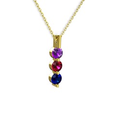 Trinity Taşlı Kolye - Ametist, rodolit garnet ve lab safir 925 ayar altın kaplama gümüş kolye (40 cm altın rolo zincir) #d89waf