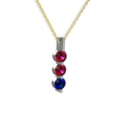 Rodolit garnet ve lab safir 925 ayar gümüş kolye (40 cm gümüş rolo zincir)