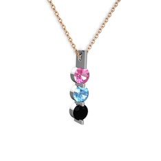 Trinity Taşlı Kolye - Pembe kuvars, akuamarin ve siyah zirkon 14 ayar beyaz altın kolye (40 cm rose altın rolo zincir) #df1xh5