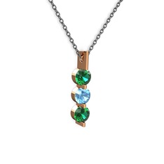 Trinity Taşlı Kolye - Yeşil kuvars ve akuamarin 14 ayar rose altın kolye (40 cm gümüş rolo zincir) #dfxz7q