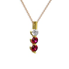 Trinity Taşlı Kolye - Swarovski ve rodolit garnet 14 ayar altın kolye (40 cm rose altın rolo zincir) #dgoq9y