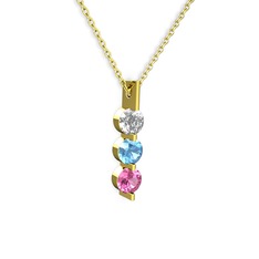Trinity Taşlı Kolye - Swarovski, akuamarin ve pembe kuvars 8 ayar altın kolye (40 cm altın rolo zincir) #dgp7er