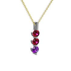 Rodolit garnet ve ametist 8 ayar beyaz altın kolye (40 cm altın rolo zincir)