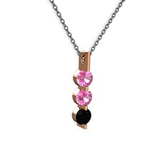 Trinity Taşlı Kolye - Pembe kuvars ve siyah zirkon 8 ayar rose altın kolye (40 cm gümüş rolo zincir) #do4uz7