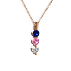 Trinity Taşlı Kolye - Lab safir, pembe kuvars ve swarovski 14 ayar rose altın kolye (40 cm rose altın rolo zincir) #dz8pyp