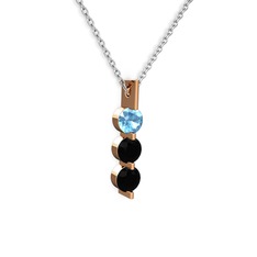 Akuamarin ve siyah zirkon 14 ayar rose altın kolye (40 cm beyaz altın rolo zincir)