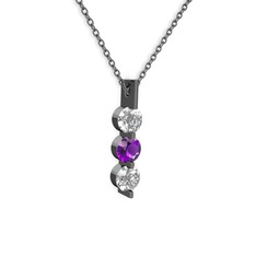 Trinity Taşlı Kolye - Swarovski ve ametist 925 ayar siyah rodyum kaplama gümüş kolye (40 cm gümüş rolo zincir) #e5vnc1