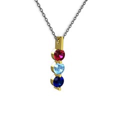 Trinity Taşlı Kolye - Rodolit garnet, akuamarin ve lab safir 14 ayar altın kolye (40 cm gümüş rolo zincir) #e6b7ig