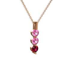 Pembe kuvars ve rodolit garnet 925 ayar rose altın kaplama gümüş kolye (40 cm gümüş rolo zincir)