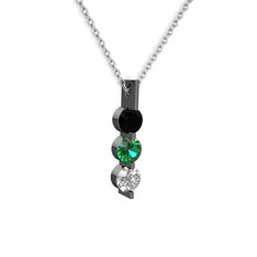 Siyah zirkon, yeşil kuvars ve swarovski 925 ayar siyah rodyum kaplama gümüş kolye (40 cm beyaz altın rolo zincir)