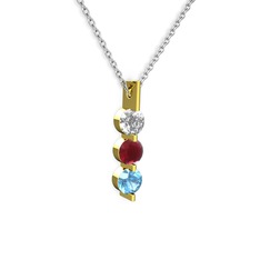 Swarovski, kök yakut ve akuamarin 14 ayar altın kolye (40 cm beyaz altın rolo zincir)