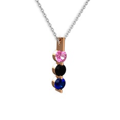 Trinity Taşlı Kolye - Pembe kuvars, siyah zirkon ve lab safir 14 ayar rose altın kolye (40 cm beyaz altın rolo zincir) #ecz6ym