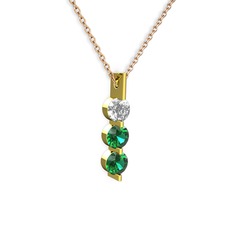 Trinity Taşlı Kolye - Swarovski ve yeşil kuvars 14 ayar altın kolye (40 cm rose altın rolo zincir) #edenct