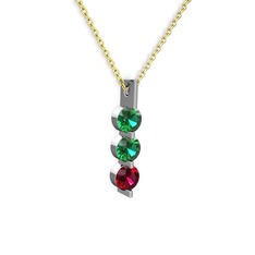 Yeşil kuvars ve rodolit garnet 8 ayar beyaz altın kolye (40 cm gümüş rolo zincir)