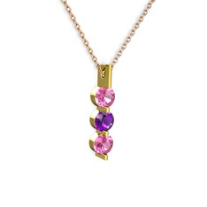 Trinity Taşlı Kolye - Pembe kuvars ve ametist 14 ayar altın kolye (40 cm gümüş rolo zincir) #euiqzf