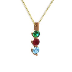 Trinity Taşlı Kolye - Yeşil kuvars, kök yakut ve akuamarin 8 ayar rose altın kolye (40 cm gümüş rolo zincir) #ewtobi