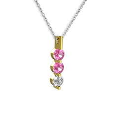 Trinity Taşlı Kolye - Pembe kuvars ve swarovski 8 ayar altın kolye (40 cm gümüş rolo zincir) #ezqdq3