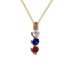 Trinity Taşlı Kolye - Swarovski, lab safir ve kök yakut 14 ayar rose altın kolye (40 cm gümüş rolo zincir) #fcuinv