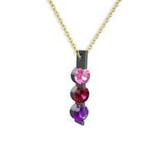 Trinity Taşlı Kolye - Pembe kuvars, rodolit garnet ve ametist 925 ayar siyah rodyum kaplama gümüş kolye (40 cm gümüş rolo zincir) #fcytt5