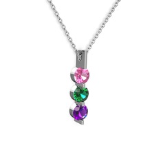 Trinity Taşlı Kolye - Pembe kuvars, yeşil kuvars ve ametist 14 ayar beyaz altın kolye (40 cm gümüş rolo zincir) #ffwqk4