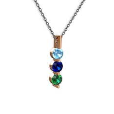 Akuamarin, lab safir ve yeşil kuvars 925 ayar rose altın kaplama gümüş kolye (40 cm gümüş rolo zincir)