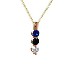 Lab safir, siyah zirkon ve swarovski 14 ayar rose altın kolye (40 cm altın rolo zincir)