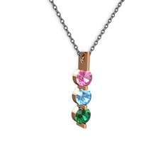 Pembe kuvars, akuamarin ve yeşil kuvars 925 ayar rose altın kaplama gümüş kolye (40 cm gümüş rolo zincir)